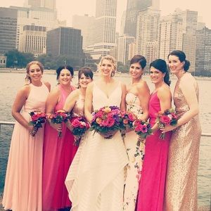 Jenny Yoo rose gold sequin gown